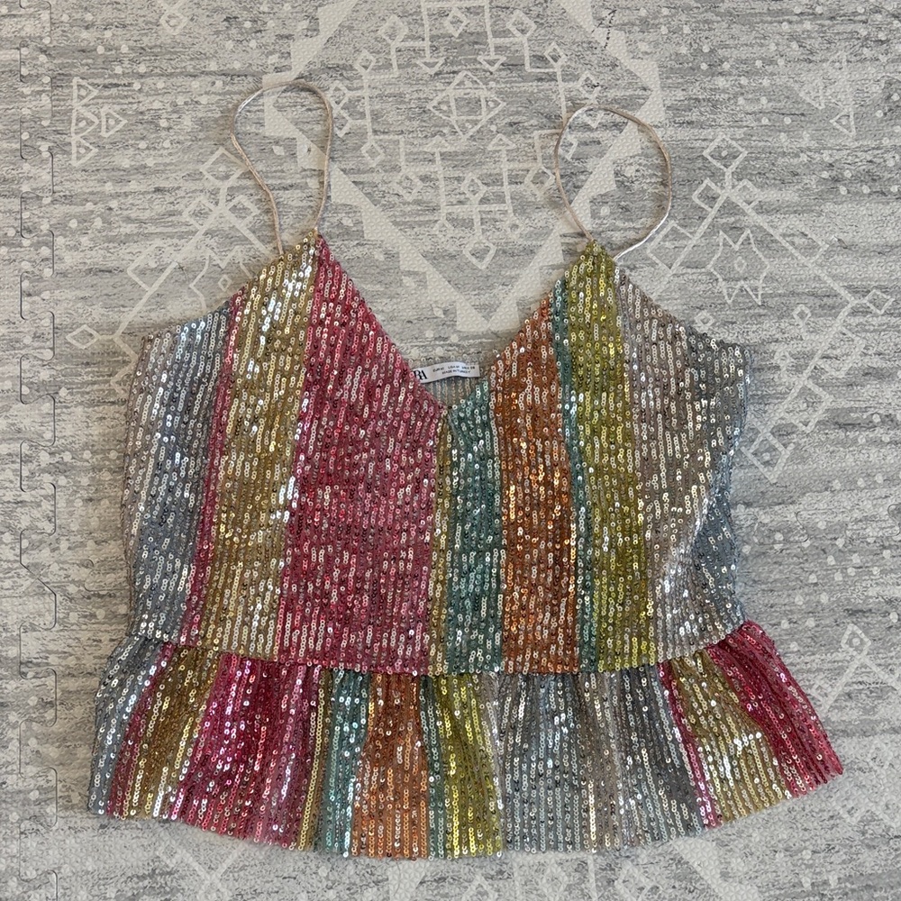 Zara Multicolor Sequin Camisole Top
